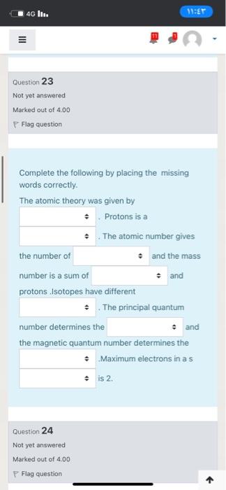 140 L 1 5t Question 23 Not Yet Answered Marked Out Of 4 00 P Flag Question Complete The Following By Placing The Missin 1