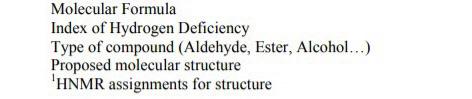 Molecular Formula Index Of Hydrogen Deficiency Type Of Compound Functional Group Molecular Structure Hnmr Assignments 1