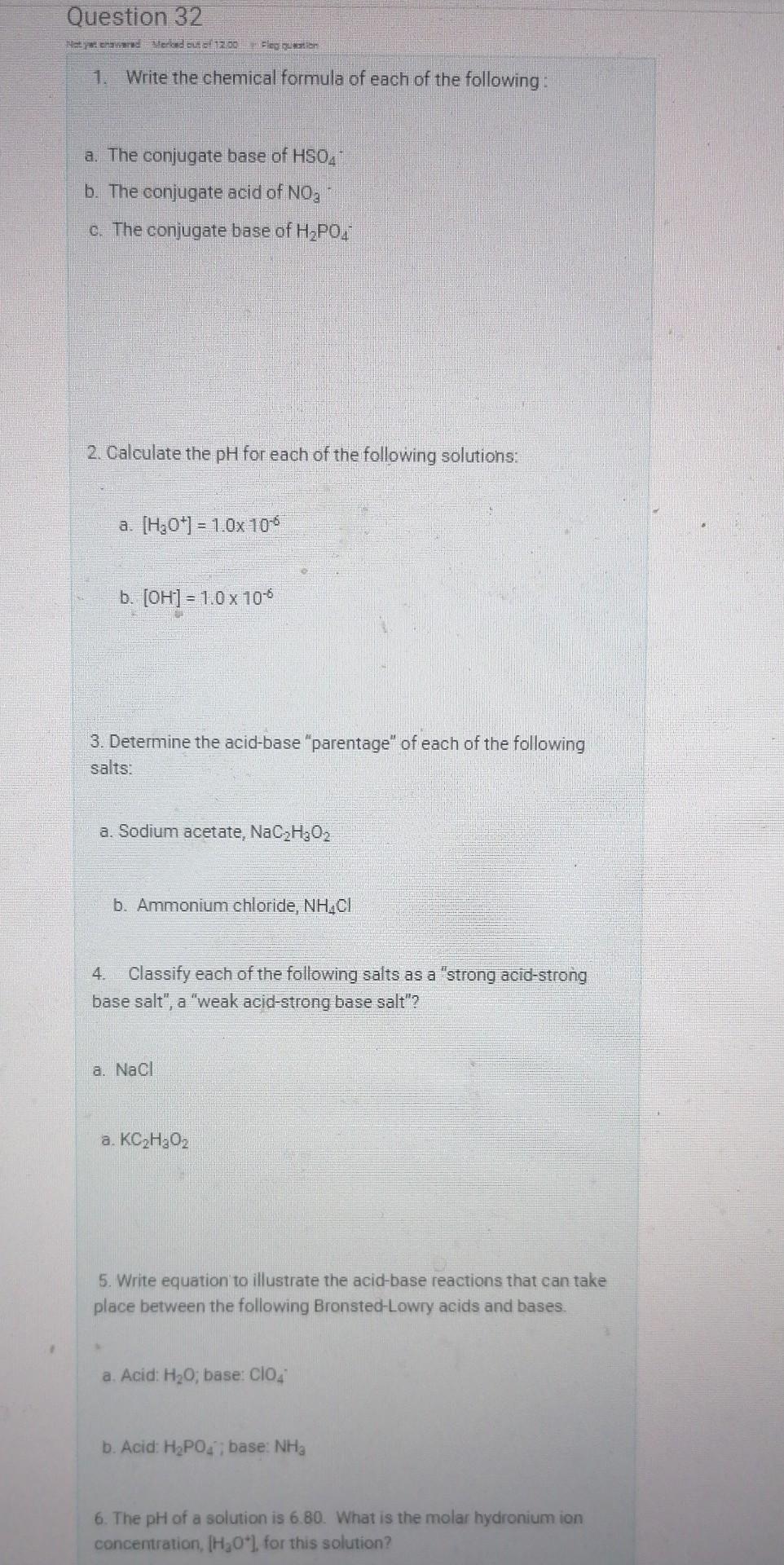 Question 32 Net A Chawered Merked Out Of 12 00 Flegation 1 Write The Chemical Formula Of Each Of The Following A The 1
