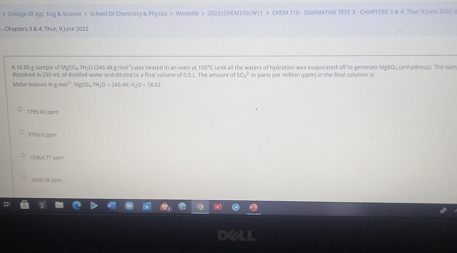 College Of Agr Eng Science School Of Chemistry Physics Westville 2022 Chem110 W 1 Chem 110 Summative T 1