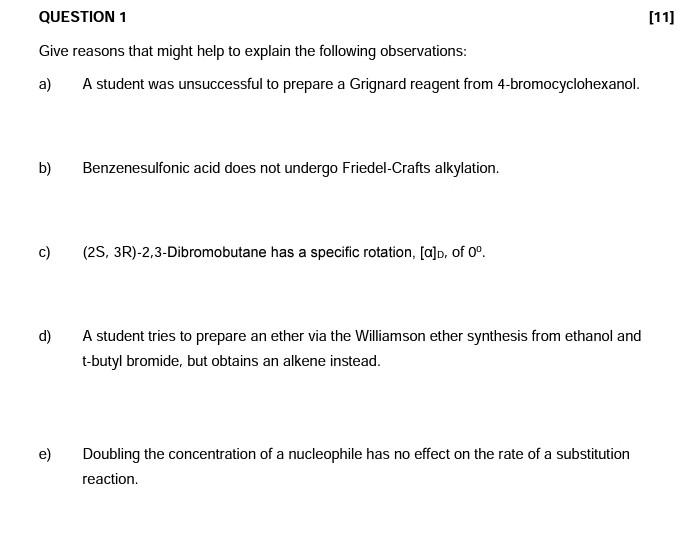 Question 1 11 Give Reasons That Might Help To Explain The Following Observations A A Student Was Unsuccessful To Pre 1
