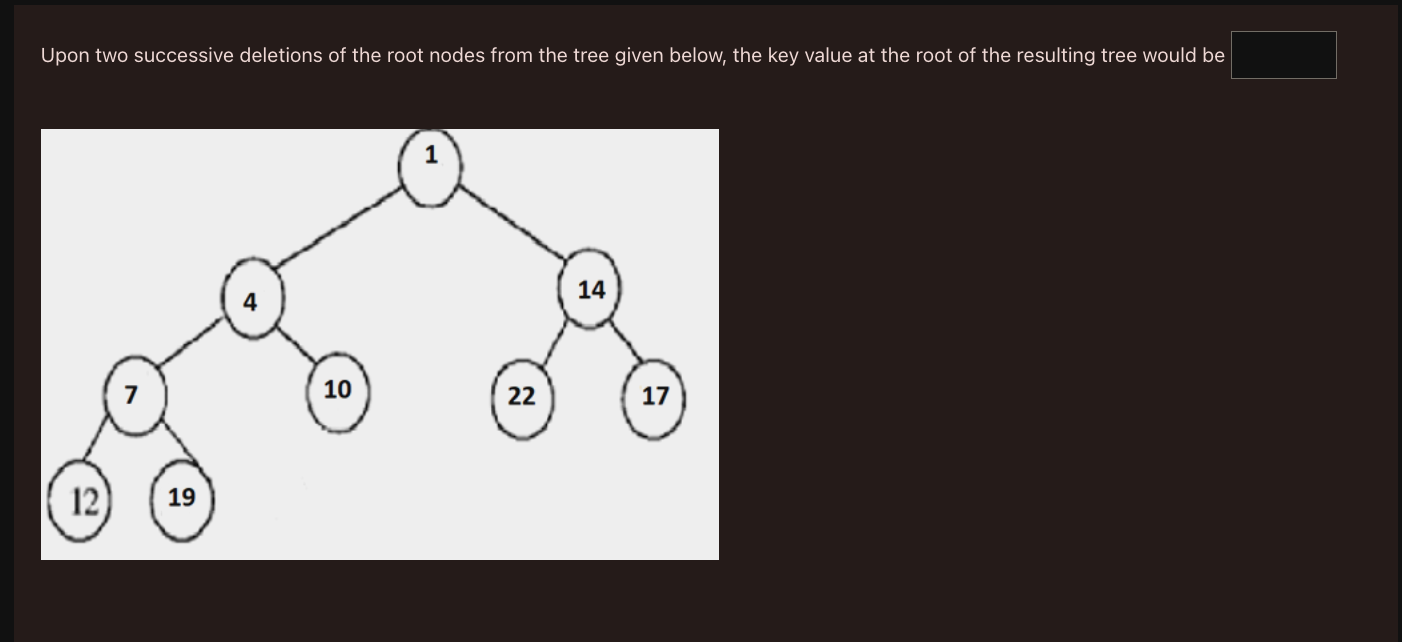 Upon Two Successive Deletions Of The Root Nodes From The Tree Given Below The Key Value At The Root Of The Resulting Tr 1