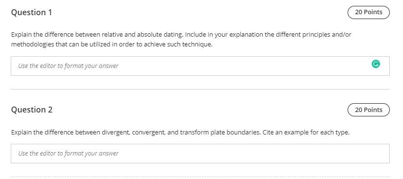 Question 1 20 Points Explain The Difference Between Relative And Absolute Dating Include In Your Explanation The Differ 1