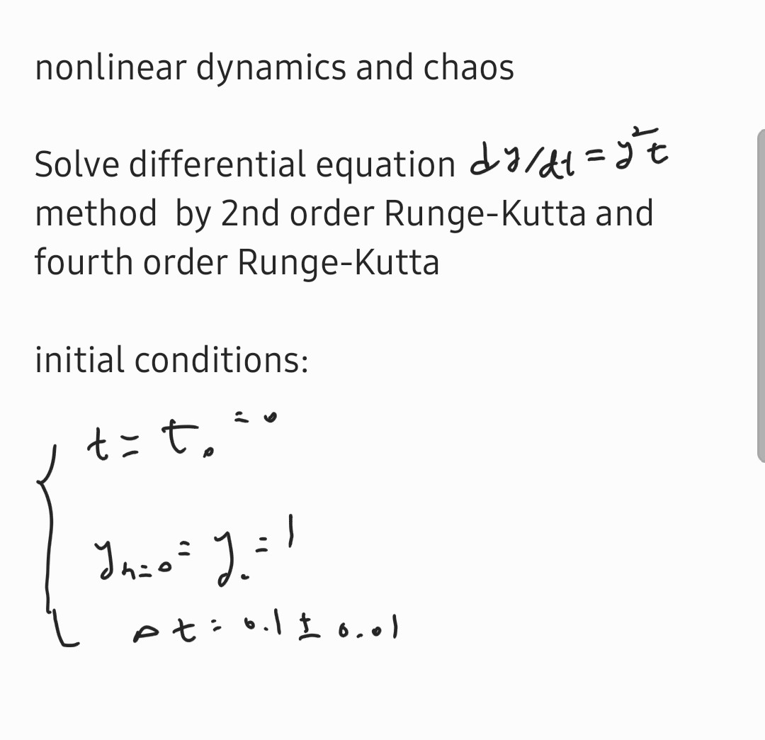 Nonlinear Dynamics And Chaos Solve Differential Equation Dy Yt Method By 2nd Order Runge Kutta And Fourth Order Runge Ku 1