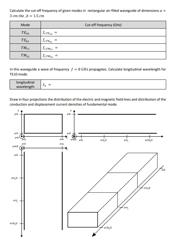 Calculate The Cut Off Frequency Of Given Modes In Rectangular Air Filled Waveguide Of Dimensions A 3 Cm The B 1 5 C 1