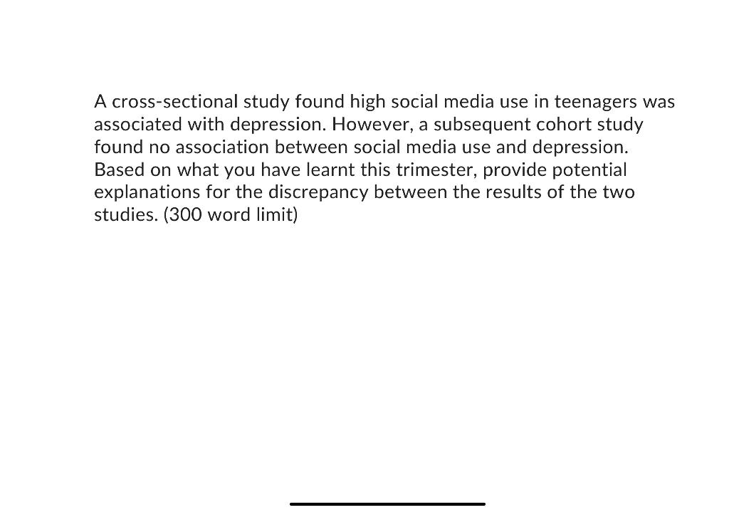 A Cross Sectional Study Found High Social Media Use In Teenagers Was Associated With Depression However A Subsequent C 1