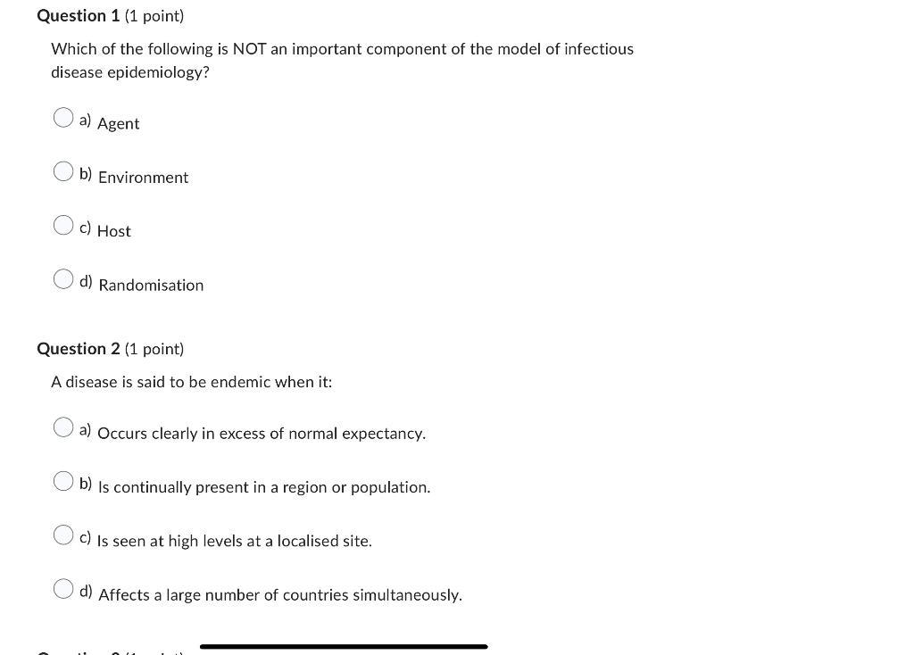 Question 1 1 Point Which Of The Following Is Not An Important Component Of The Model Of Infectious Disease Epidemiolog 1
