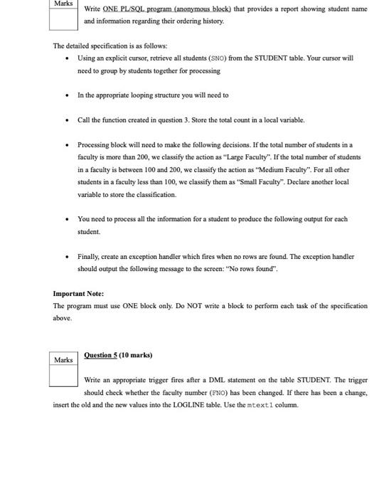 All Questions Are Based On The Following Tables And Data Student Sno Not Null Number 10 Sname Varchar2 20 Age Number 2