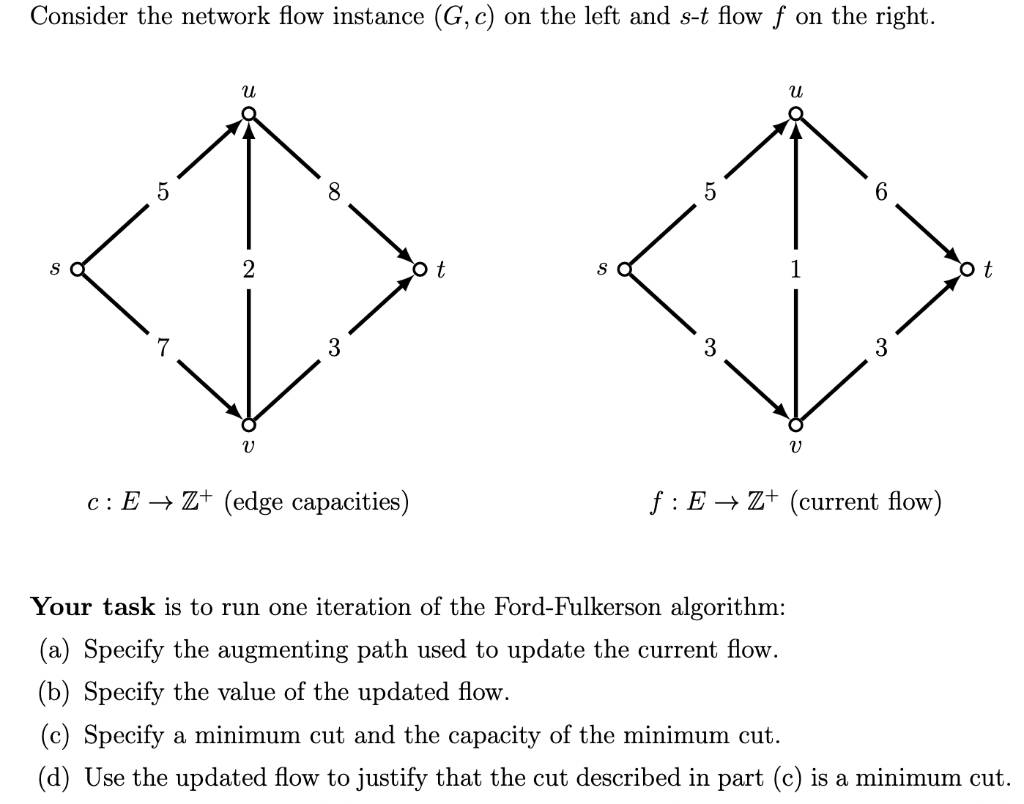 Consider The Network Flow Instance G C On The Left And S T Flow F On The Right U U 5 8 5 Co T 1 Ot 3 C Ez Edge Ca 1