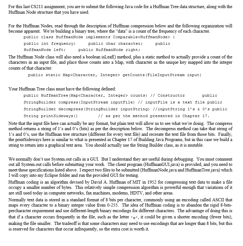 Please Write Huffmannode Java And Huffmantree Java Given Huffmangui Java Instructions Below Huffmangui Java Given Belo 1