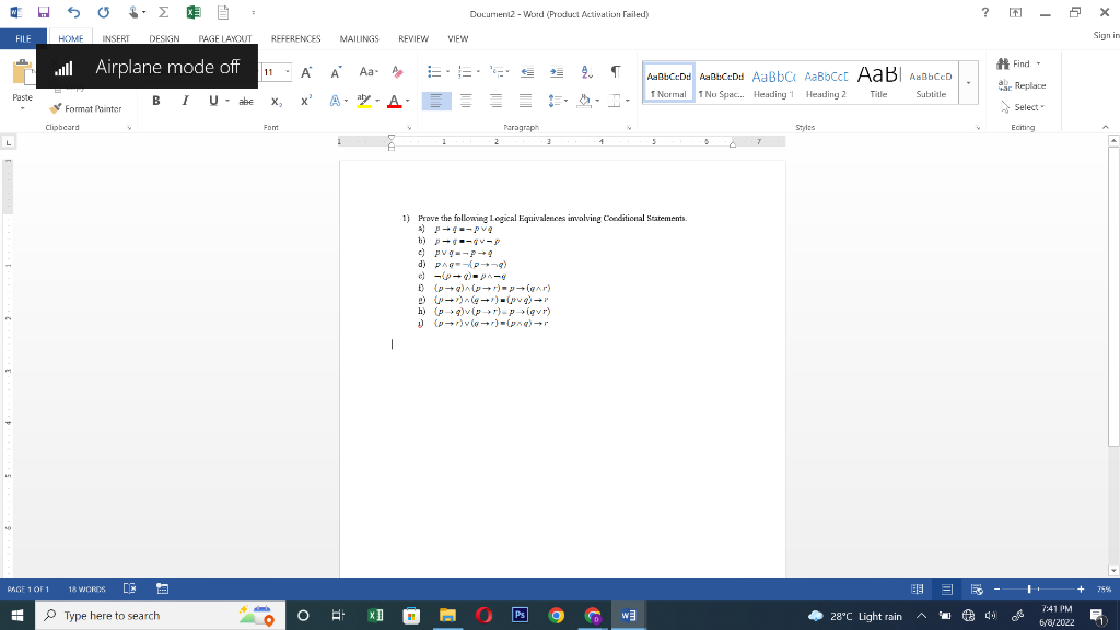 W File Paste Clipboard Page 1 Of 1 H G 5 B Home Insert Design Page Layout Airplane Mode Off Biu Abe Format Painter Ex3 1
