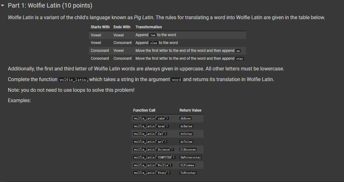 Part 1 Wolfie Latin 10 Points Wolfie Latin Is A Variant Of The Child S Language Known As Pig Latin The Rules For Tra 1