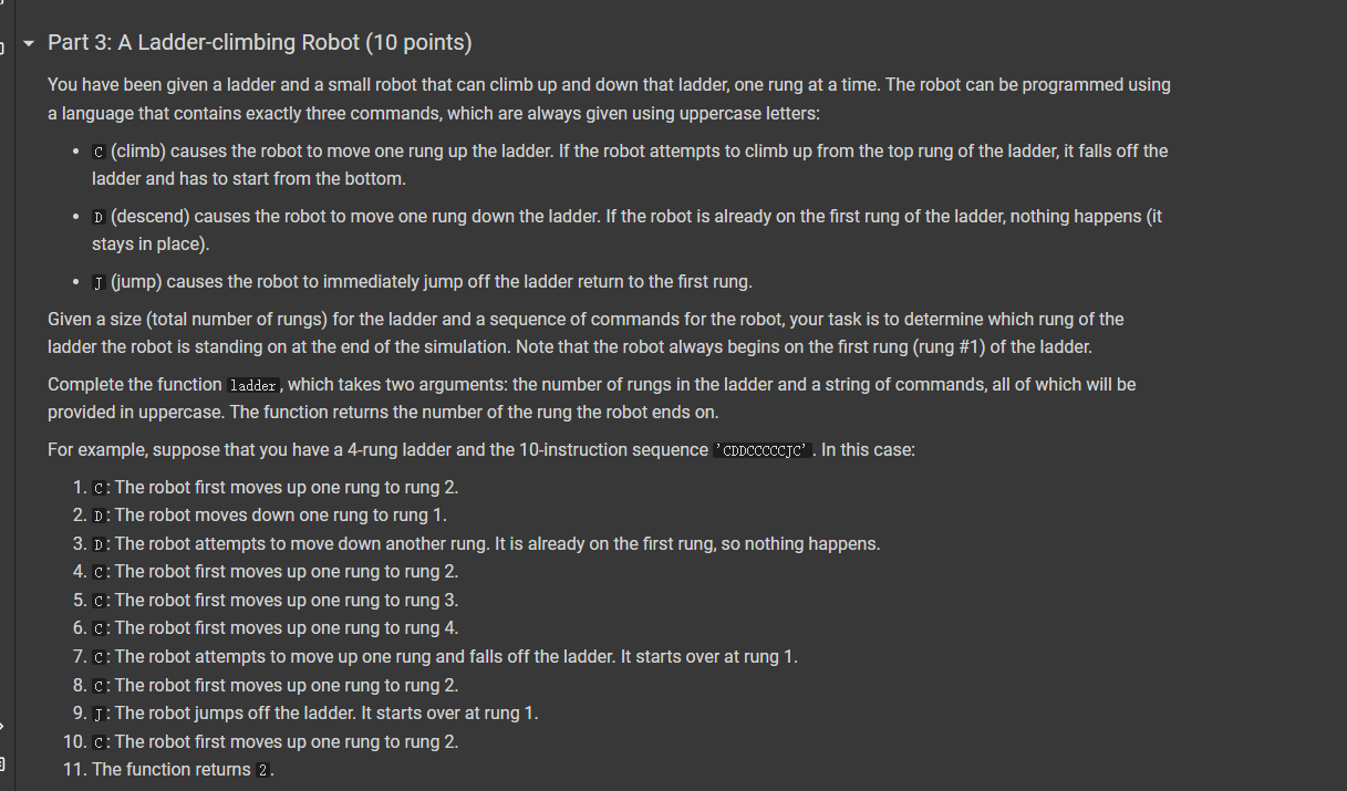 0 Part 3 A Ladder Climbing Robot 10 Points You Have Been Given A Ladder And A Small Robot That Can Climb Up And Dow 1