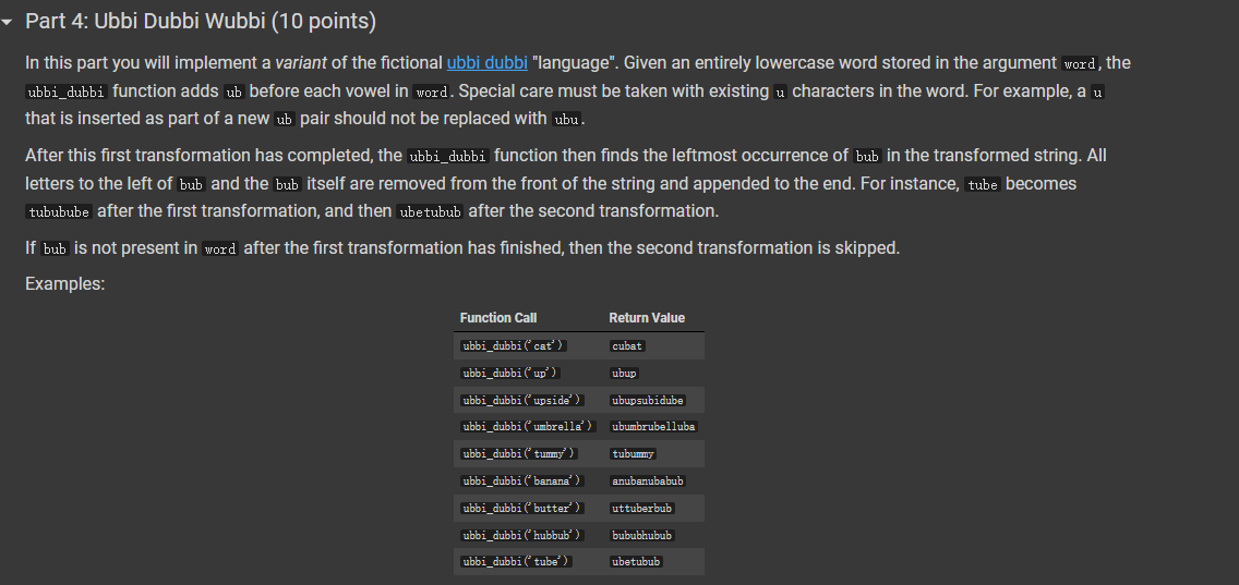 Part 4 Ubbi Dubbi Wubbi 10 Points In This Part You Will Implement A Variant Of The Fictional Ubbi Dubbi Language 1