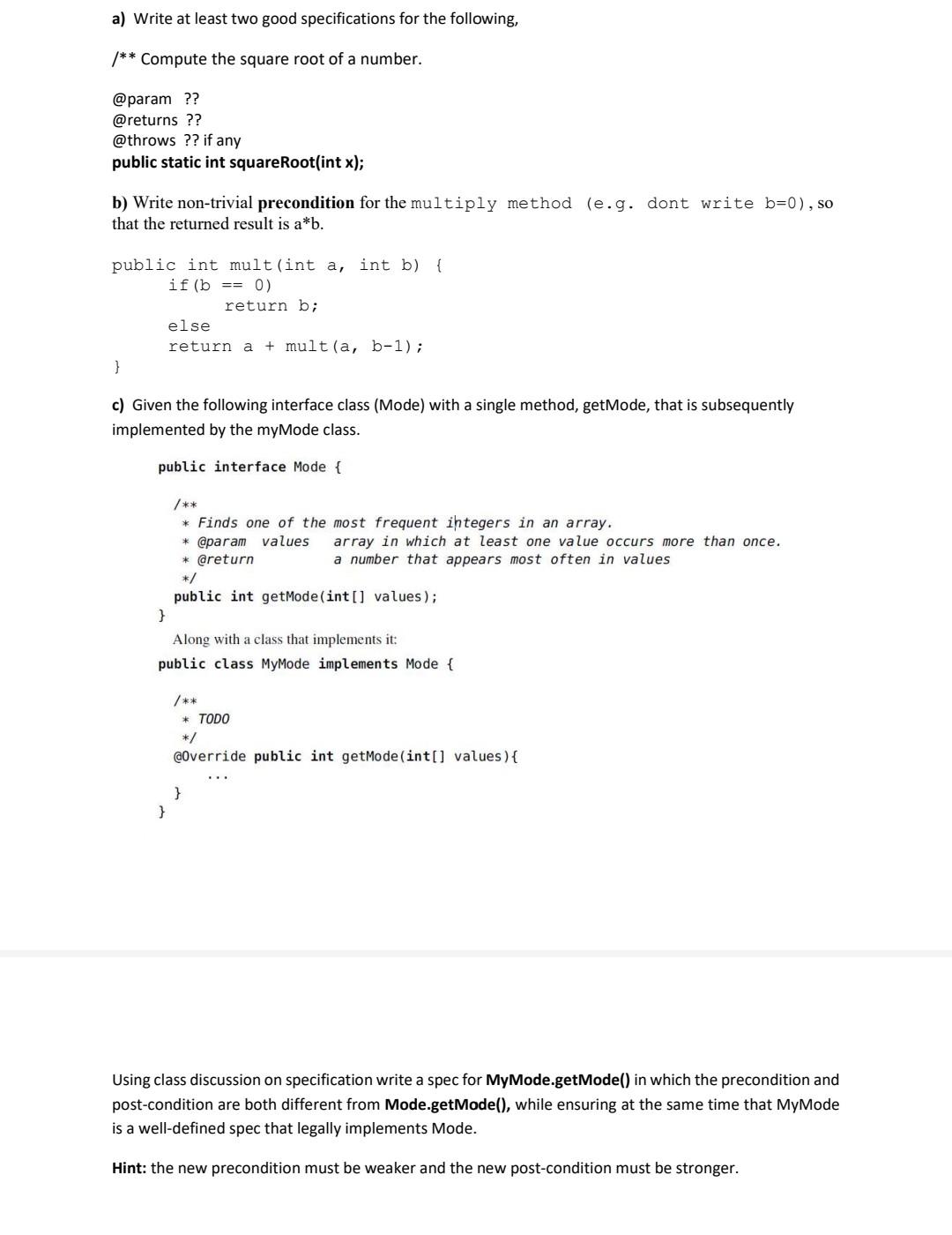 A Write At Least Two Good Specifications For The Following Compute The Square Root Of A Number Param Returns 1