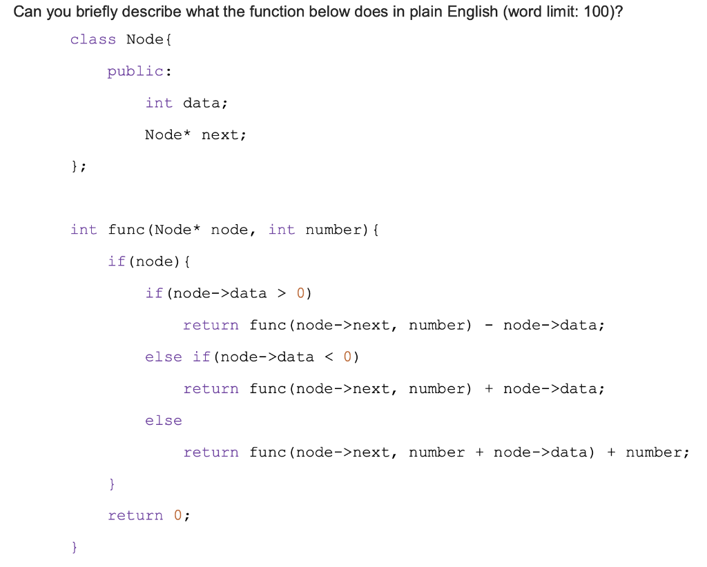 Can You Briefly Describe What The Function Below Does In Plain English Word Limit 100 Int Data If Node If Node D 1
