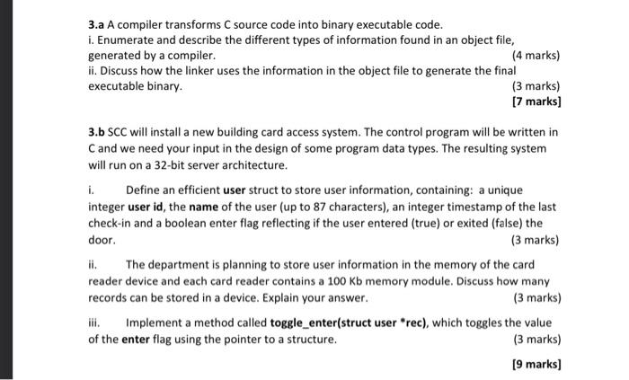 3 A A Compiler Transforms C Source Code Into Binary Executable Code I Enumerate And Describe The Different Types Of In 1