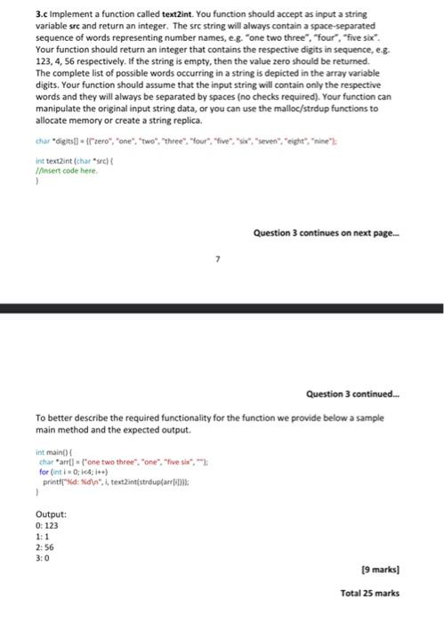 3 C Implement A Function Called Text2int You Function Should Accept As Input A String Variable Sre And Return An Intege 1
