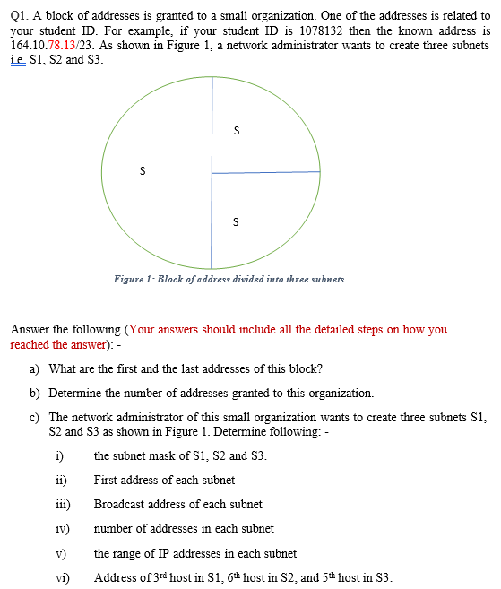 Q1 A Block Of Addresses Is Granted To A Small Organization One Of The Addresses Is Related To Your Student Id For Exa 1