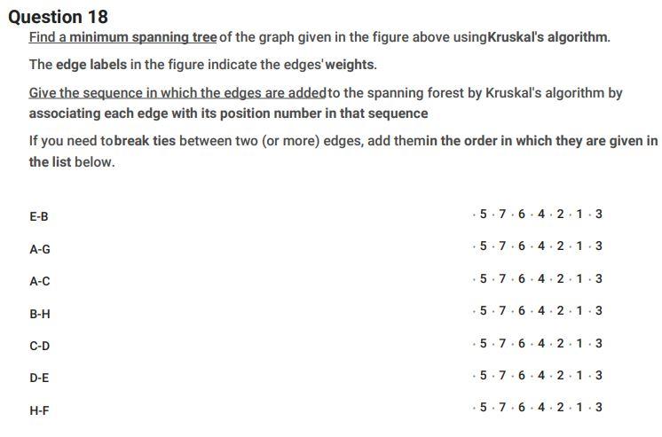 1 C A 5 1 3 G 6 E 8 6 3 F 3 B 4 3 H Question 18 Find A Minimum Spanning Tree Of The Graph Given In The Figure Above Usi 2