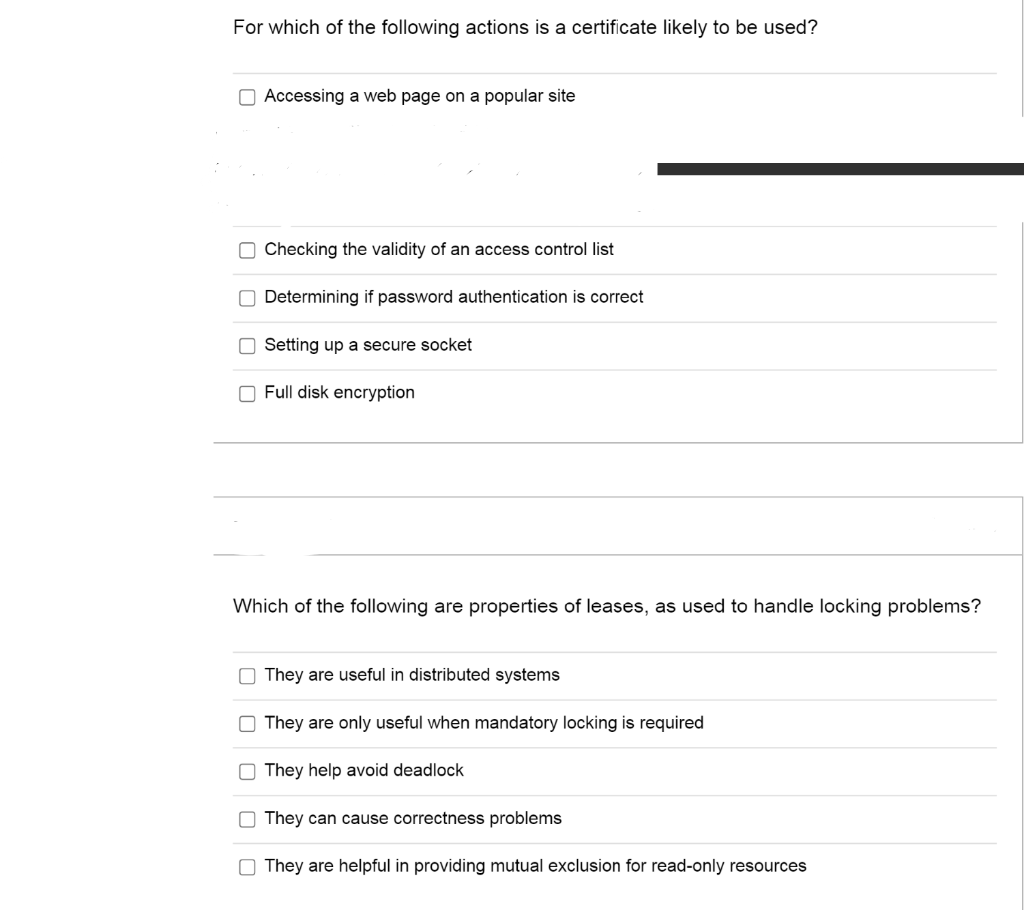 For Which Of The Following Actions Is A Certificate Likely To Be Used Accessing A Web Page On A Popular Site Checking T 1