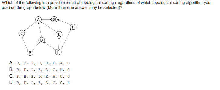 Which Of The Following Is A Possible Result Of Topological Sorting Regardless Of Which Topological Sorting Algorithm Yo 1