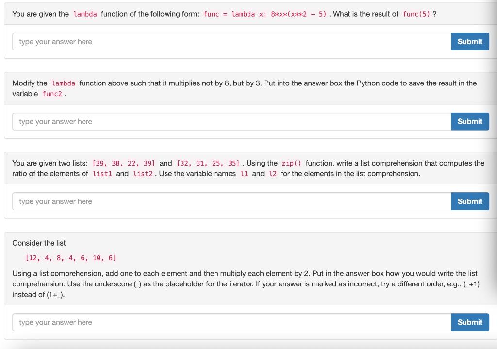 You Are Given The Lambda Function Of The Following Form Func Lambda X 8 X X 25 What Is The Result Of Func 5 T 1