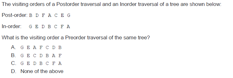 The Visiting Orders Of A Postorder Traversal And An Inorder Traversal Of A Tree Are Shown Below Post Order B D Faceg I 1