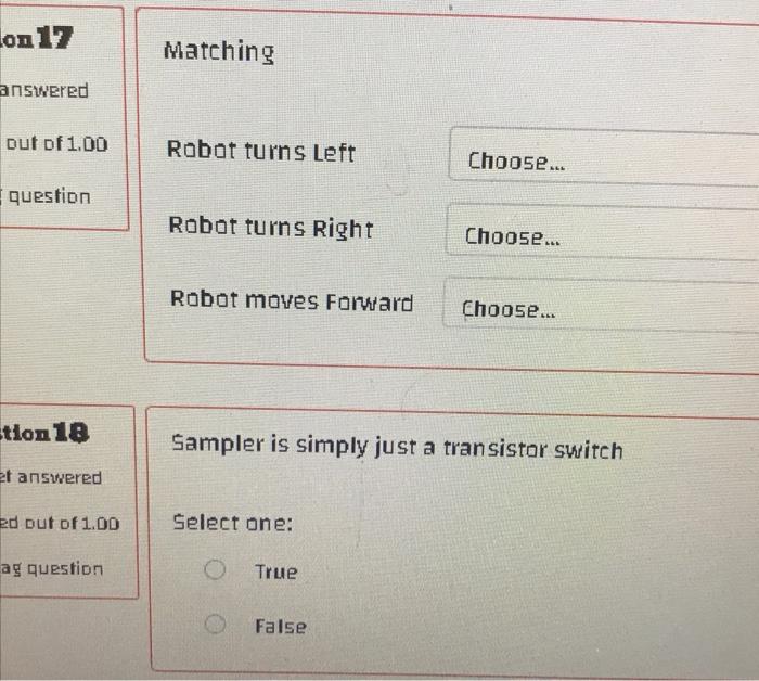 On 17 Answered Dut Of 1 00 Question Tion 18 Et Answered Ed Out Of 1 00 Ag Question Matching Robot Turns Left Choose R 1