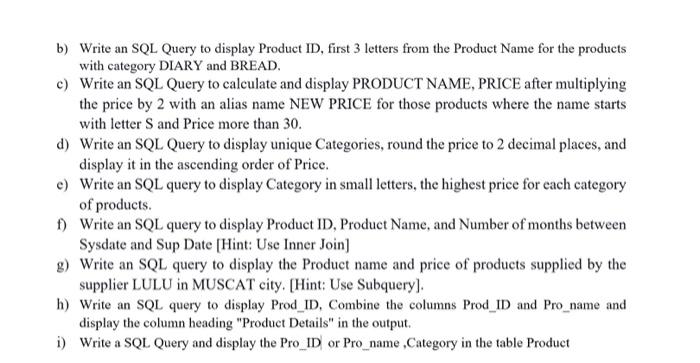 Answer To The Following Questions A Write Sql Statements To Create Tables With Details Given Below Table Supplier Sup 2