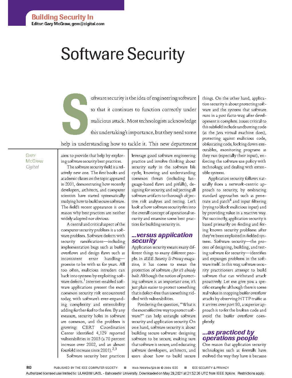 Building Security In Editor Gary Mcgraw Gem Cigital Com Software Security Oftware Security Is The Idea Of Engineering 1