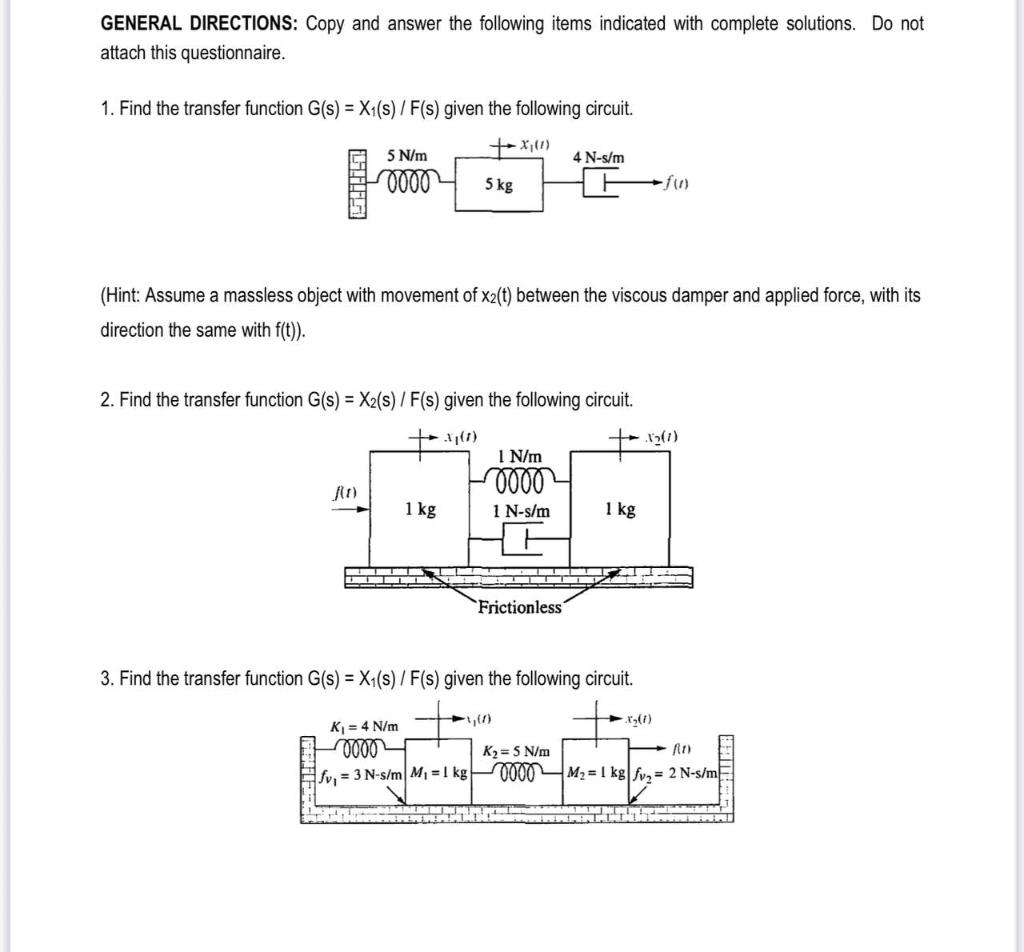 General Directions Copy And Answer The Following Items Indicated With Complete Solutions Do Not Attach This Questionna 1