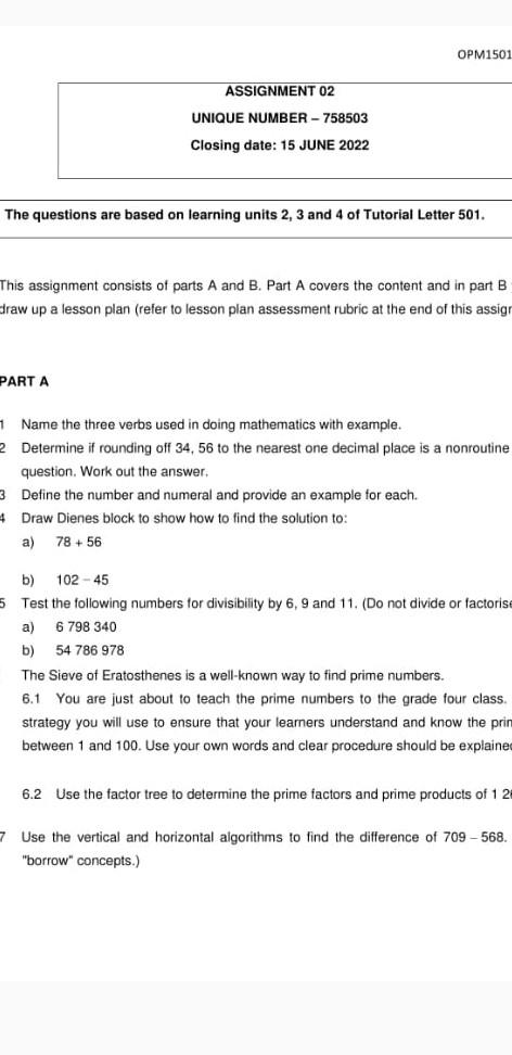 Opm1501 Assignment 02 Unique Number 758503 Closing Date 15 June 2022 The Questions Are Based On Learning Units 2 3 A 1