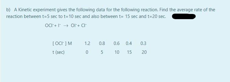 B A Kinetic Experiment Gives The Following Data For The Following Reaction Find The Average Rate Of The Reaction Betwe 1