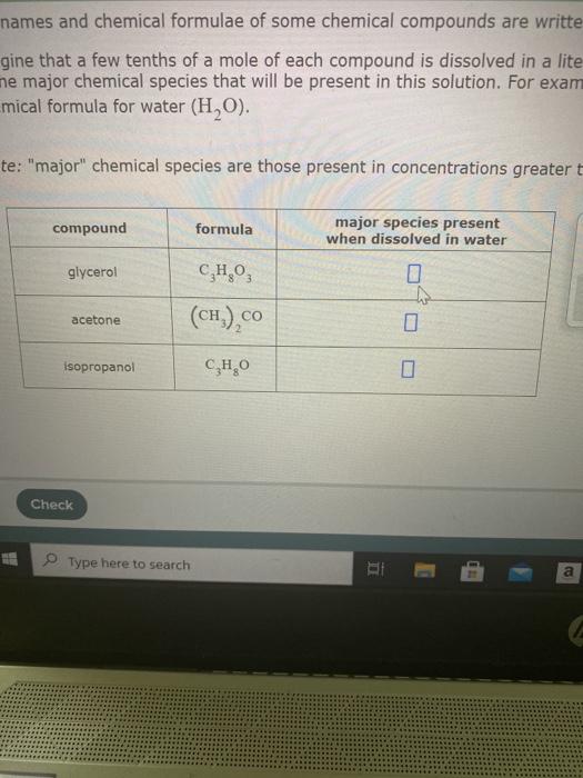 Names And Chemical Formulae Of Some Chemical Compounds Are Writte Gine That A Few Tenths Of A Mole Of Each Compound Is D 1