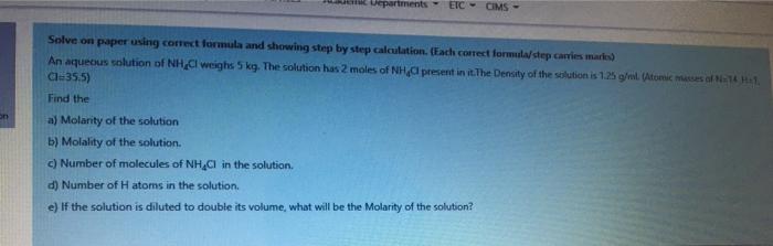 Wepartments Eic Cims Solve On Paper Using Correct Formula And Showing Step By Step Calculation Each Correct Formula D 1