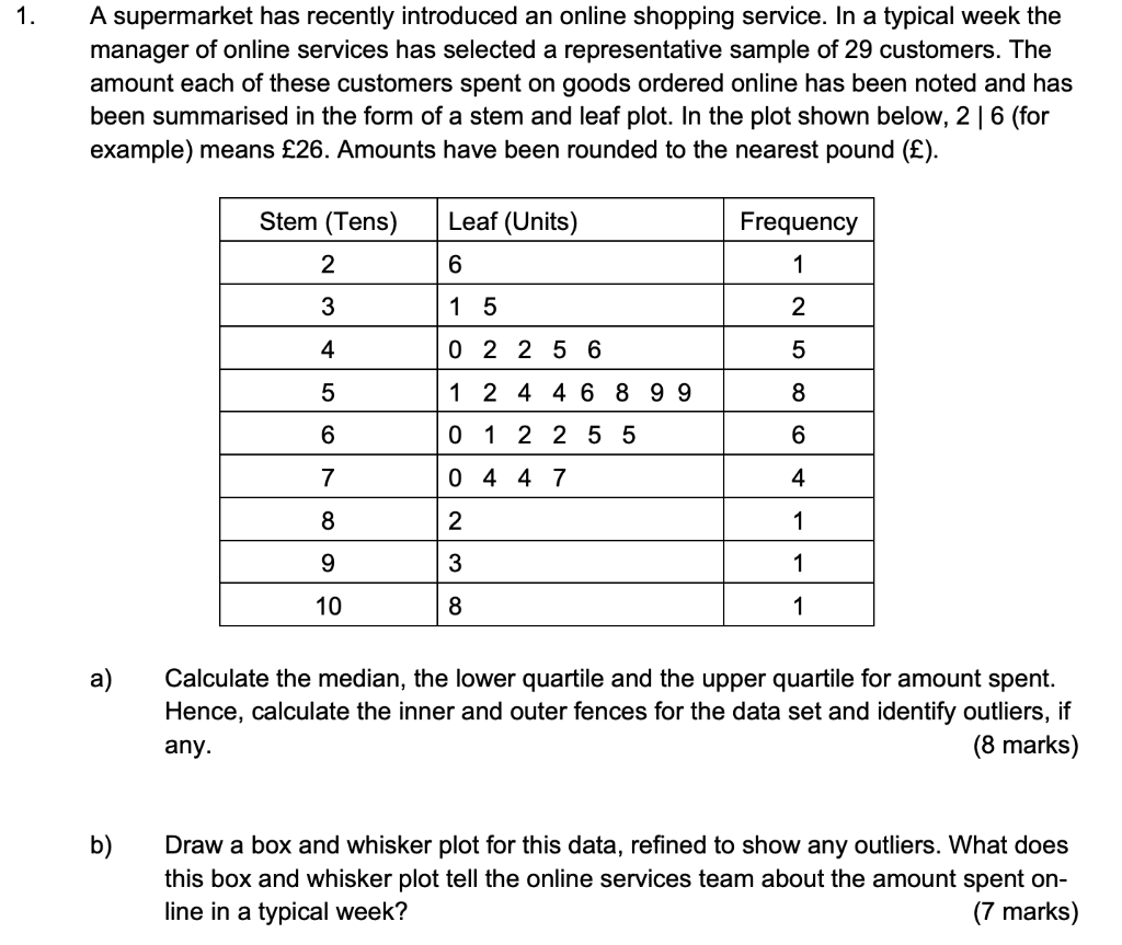 1 A Supermarket Has Recently Introduced An Online Shopping Service In A Typical Week The Manager Of Online Services Ha 1