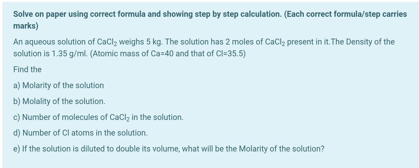 Solve On Paper Using Correct Formula And Showing Step By Step Calculation Each Correct Formula Step Carries Marks An 1