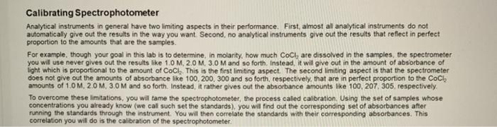 Spectrophotometric Measurement Of Cocl2 Continued Question The Absorbance Of 0 49 Recorded With The Unknown Sample In T 2