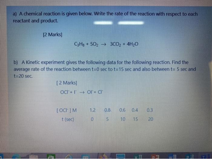 A A Chemical Reaction Is Given Below Write The Rate Of The Reaction With Respect To Each Reactant And Product 2 Mark 1