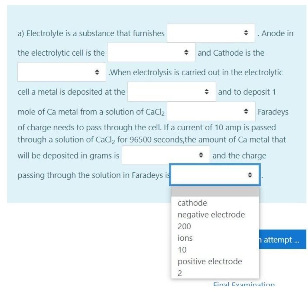 A Electrolyte Is A Substance That Furnishes Anode In The Electrolytic Cell Is The And Cathode Is The When Electroly 1