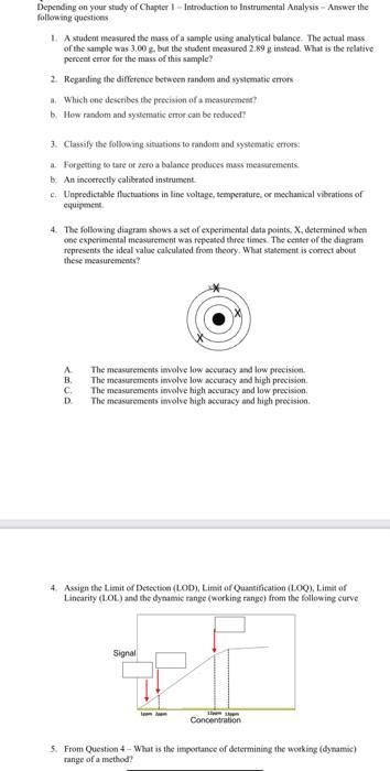 Depending On Your Study Of Chapter 1 Introduction To Instrumental Analysis Answer The Following Questions A Student 1