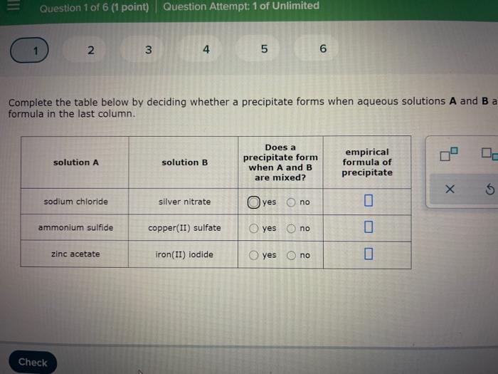 Question 1 Of 6 1 Point Question Attempt 1 Of Unlimited 2 3 3 4 5 6 Complete The Table Below By Deciding Whether A Pre 1