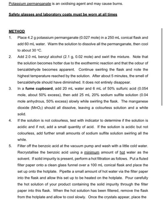 Pha 112 Bio Organic Medicinal Chemistry Experiment 4 Oxidation Of Benzyl Alcohol To Benzoic Acid Significance To Pha 2