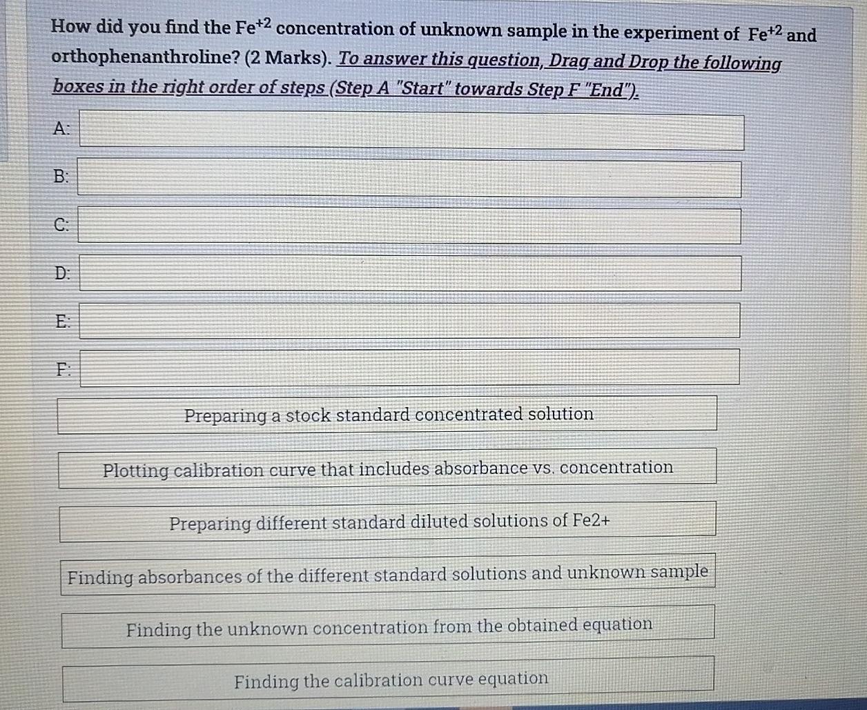 How Did You Find The Fe 2 Concentration Of Unknown Sample In The Experiment Of Fe 2 And Orthophenanthroline 2 Marks 1
