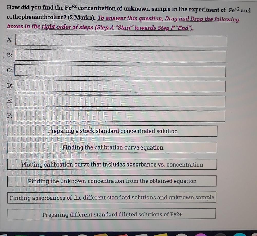 How Did You Find The Fe 2 Concentration Of Unknown Sample In The Experiment Of Fe 2 And Orthophenanthroline 2 Marks 1