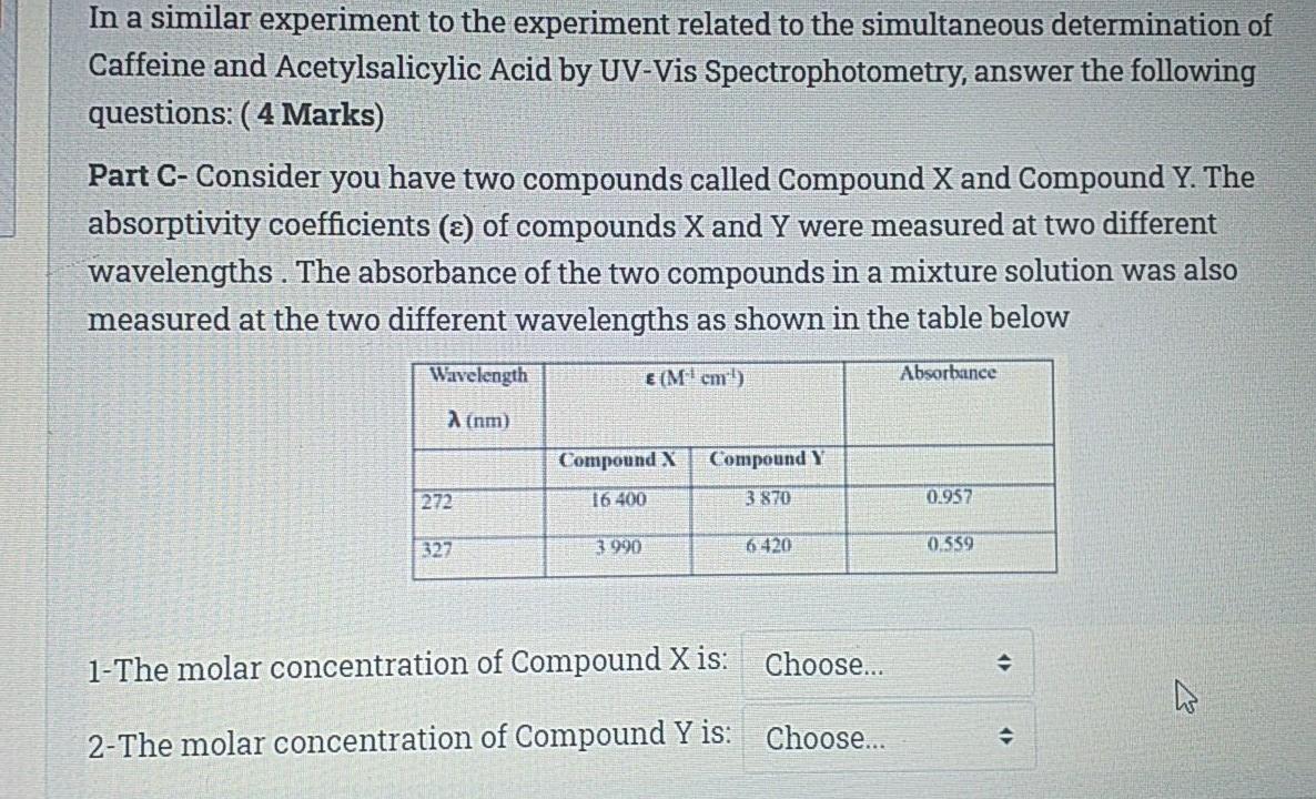 In A Similar Experiment To The Experiment Related To The Simultaneous Determination Of Caffeine And Acetylsalicylic Acid 1