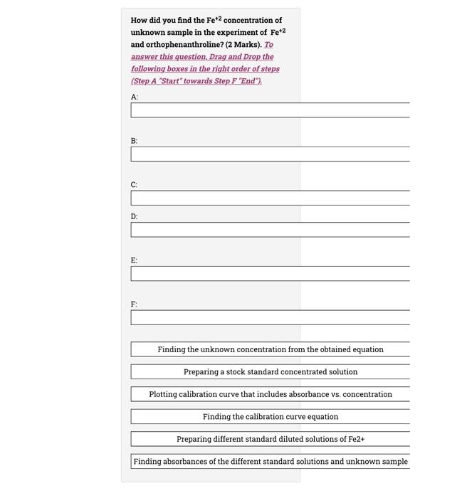 How Did You Find The Fe 2 Concentration Of Unknown Sample In The Experiment Of Fe 2 And Orthophenanthroline 2 Marks 1
