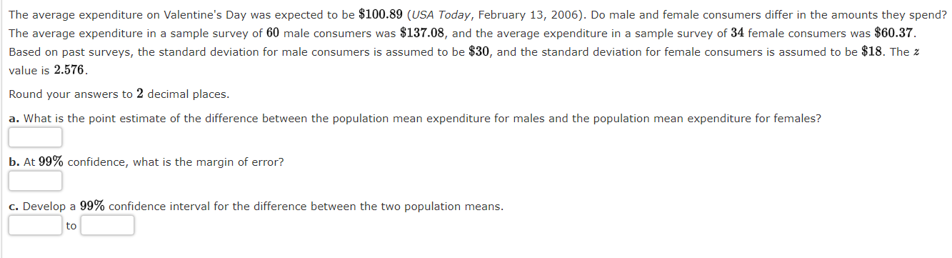 The Average Expenditure On Valentine S Day Was Expected To Be 100 89 Usa Today February 13 2006 Do Male And Female 1