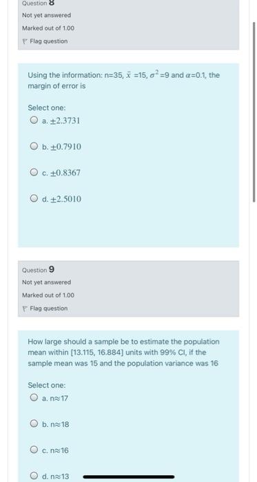 Question 8 Not Yet Answered Marked Out Of 100 P Flag Question Using The Information N 35 3 15 6 9 And A 0 1 The Ma 1